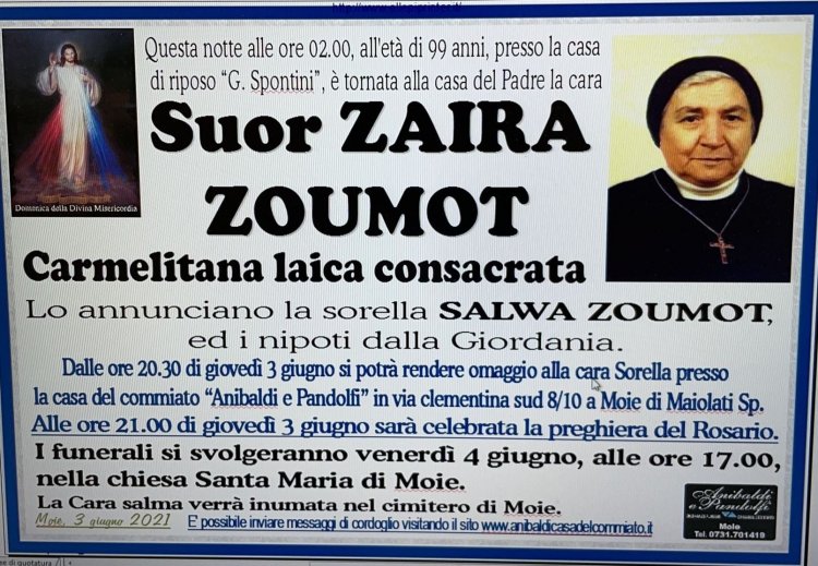 الراهبة الأردنية زهية الزعمط تنتقل للأخدار السماوية في ايطاليا