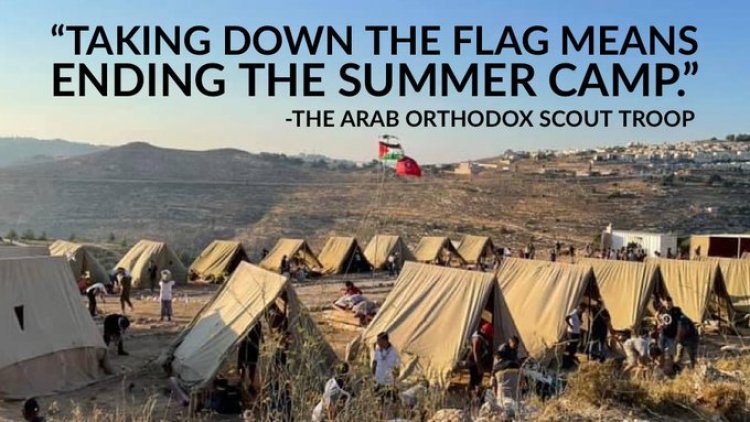 المطران عطالله حنا يطالب بمنع الاحتلال من انزال العلم الفلسطيني في مخيم كشفي في بيت جالا